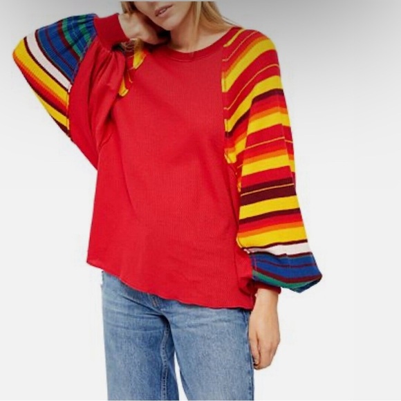We The Free Sweaters - FP/We The Free Rainbow Dream Pullover Waffle Knit Top MEDIUM